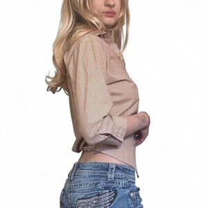 Shirts Plaza orange & white Slim Fit Striped Button Up Shirt Vintage 70s Y2K